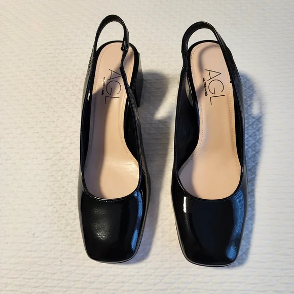 AGL New Black Patent Slingback Heels. Store Display. - Picture 5 of 7